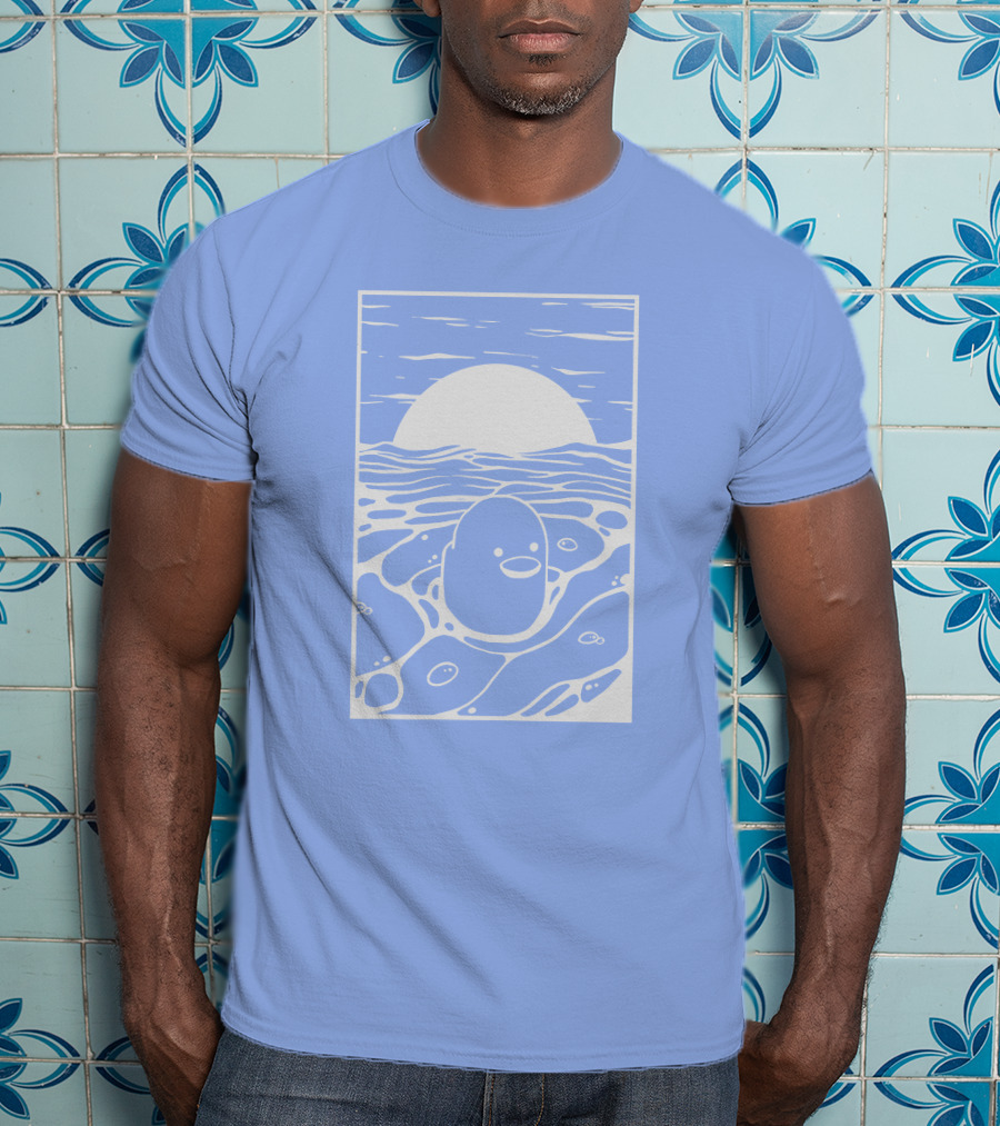 Tubbo By The Sea Shop Duck Sunset Ocean Waves T-Shirt