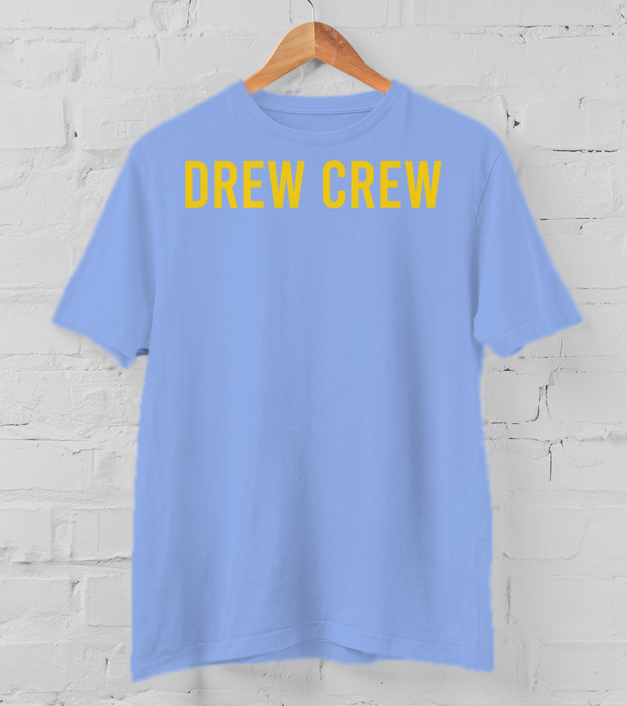 Drew Crew Merch Yellow Text Blue Background T-Shirt