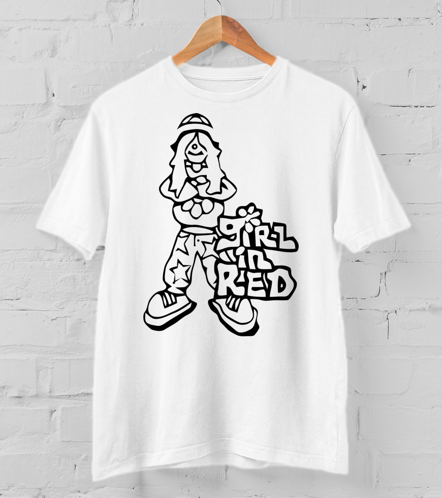 Girl In Red Cartoon Figure With Star Pants T-Shirt