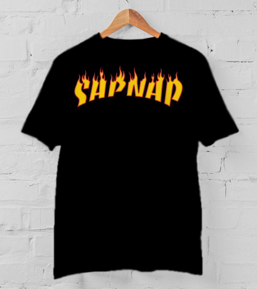 Sapnap Flame Text Design Black T-Shirt