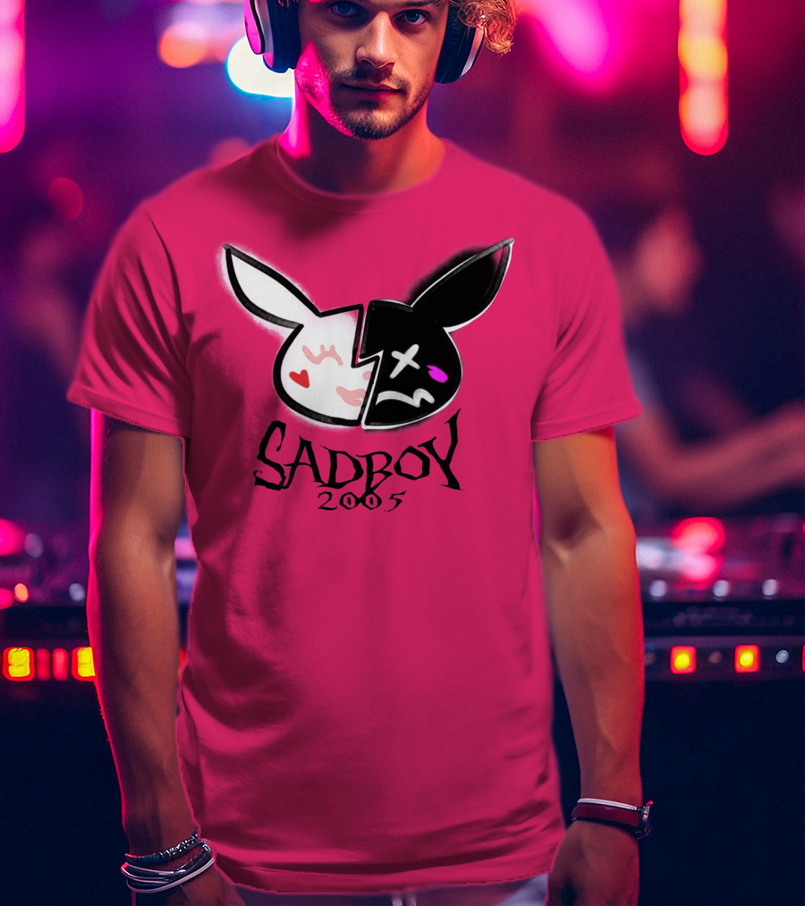 SADBOY 2005 Bunny Logo Pink Background T-Shirt