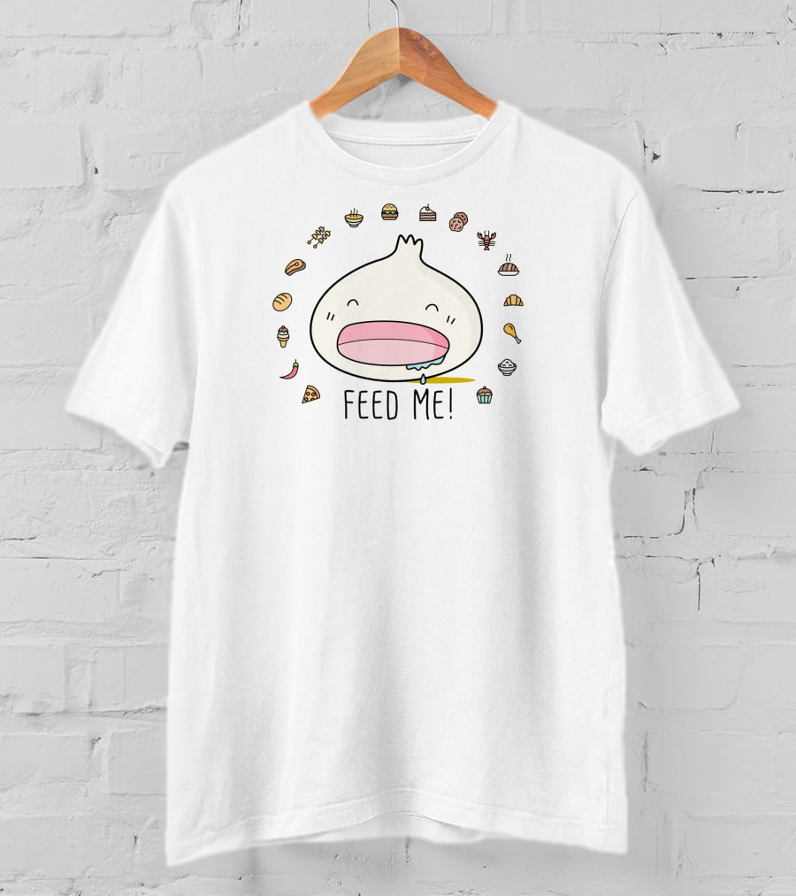 Feed Me Dumpling Cartoon Surrounded By Food Icons Strictly Dumpling Merch T-Shirt