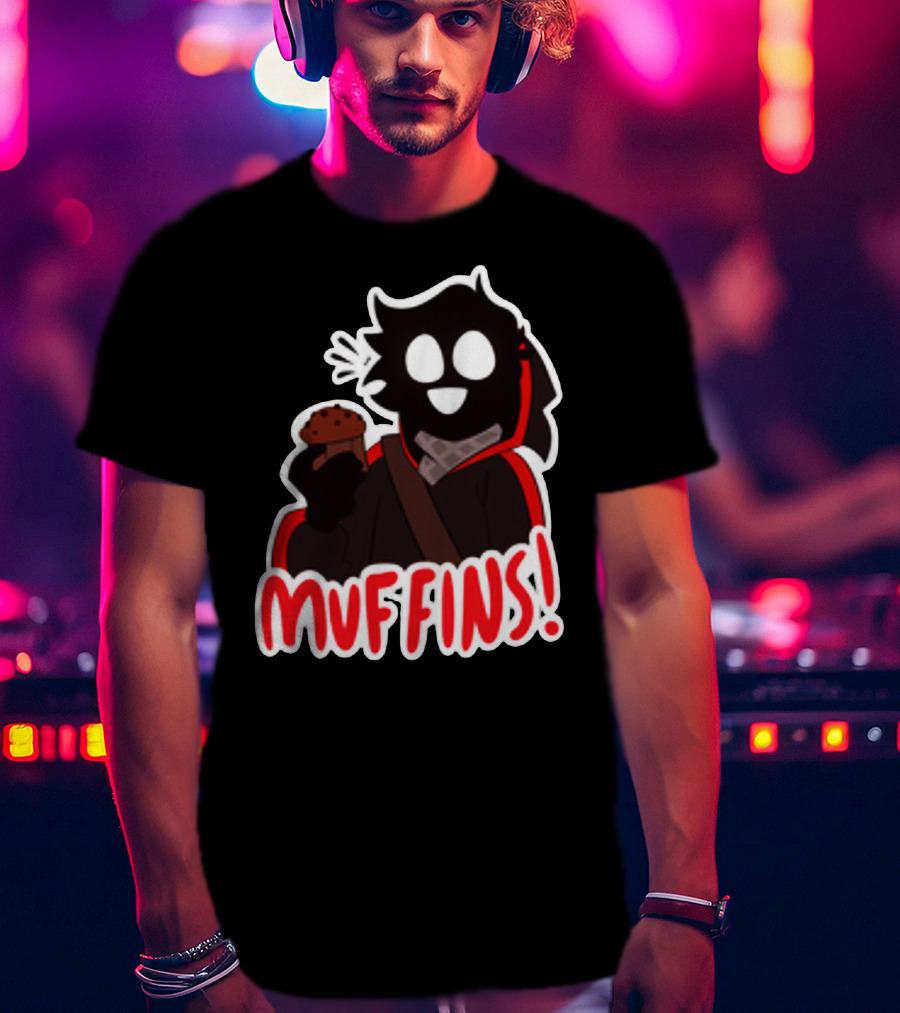 Muffins Character Holding Muffin With Red Outline T-Shirt