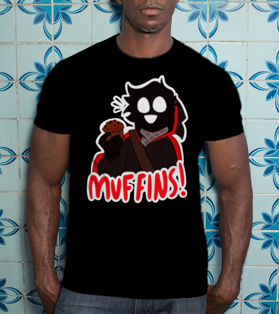 Muffins Character Holding Muffin With Red Outline T-Shirt