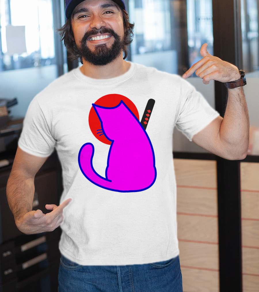 Sodapoppin Merch Pink Cat Samurai Sun T-Shirt