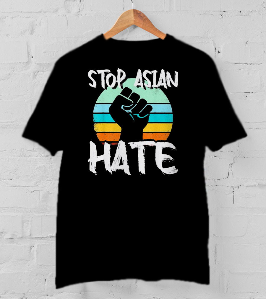 STOP ASIAN HATE Fist With Retro Stripes T-Shirt