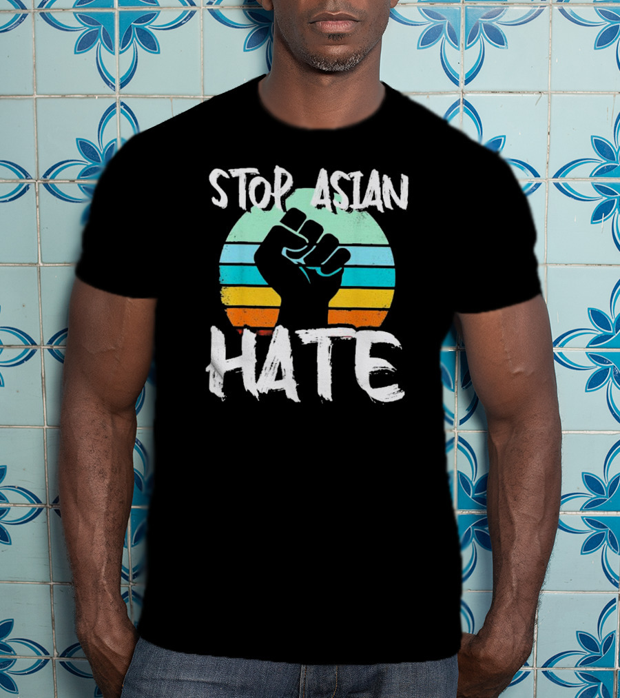 STOP ASIAN HATE Fist With Retro Stripes T-Shirt