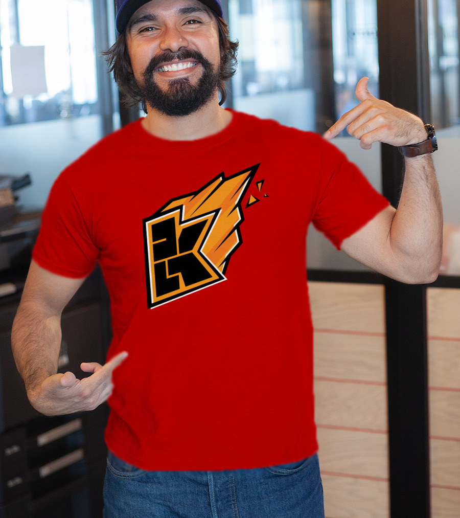 Kwebbelkop Merch Orange K Logo With Flame Effect T-Shirt