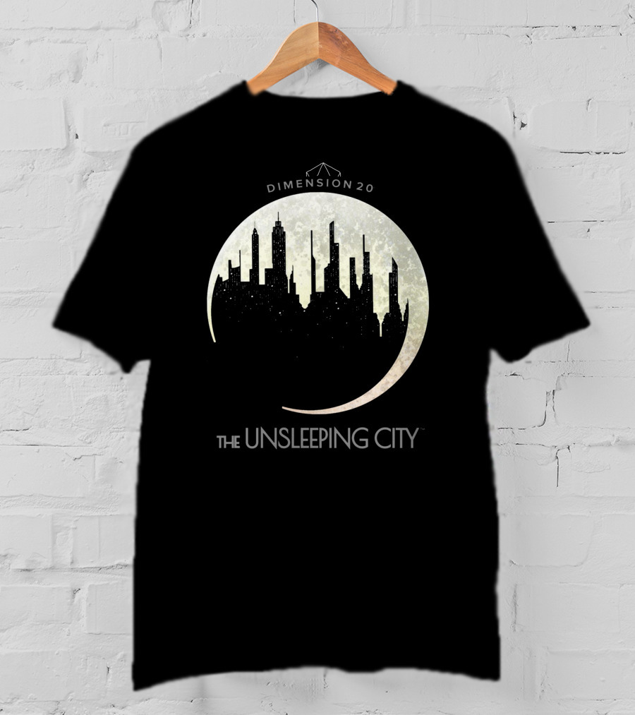 Dimension 20 The Unsleeping City Moon Skyline T-Shirt