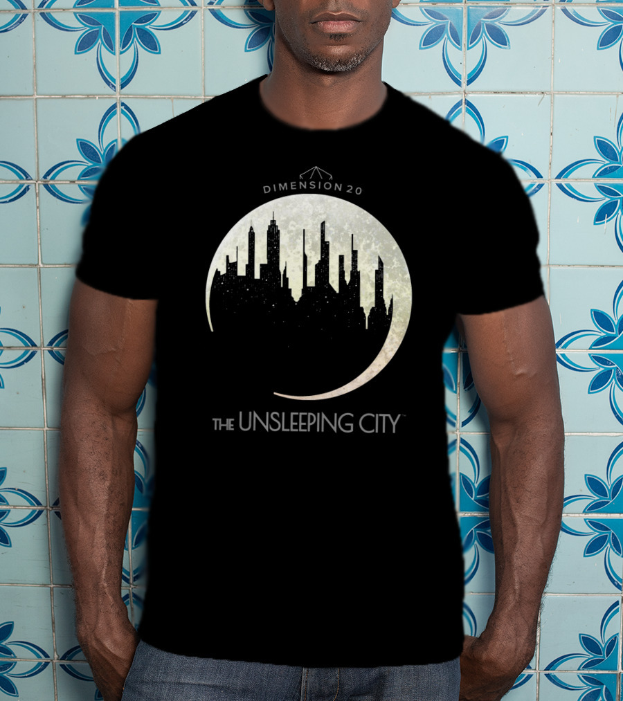 Dimension 20 The Unsleeping City Moon Skyline T-Shirt
