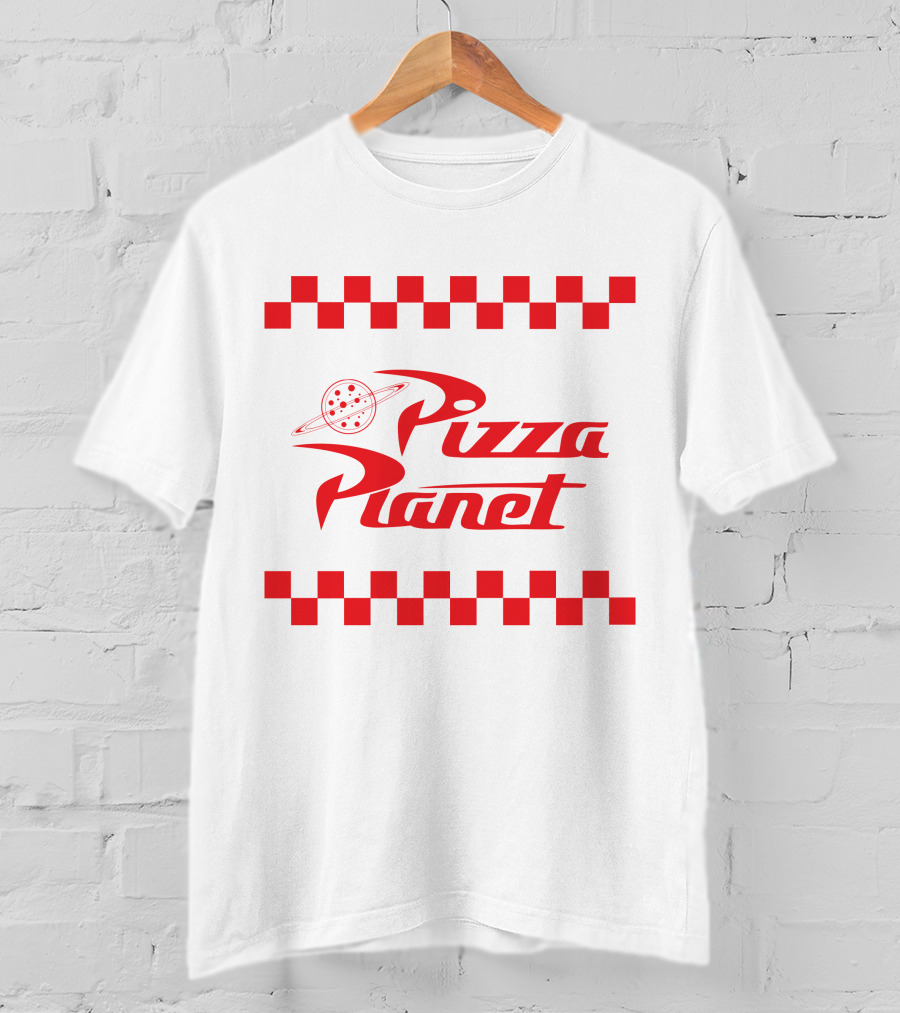 Toy Story Pizza Planet Logo With Red Checkered Border T-Shirt