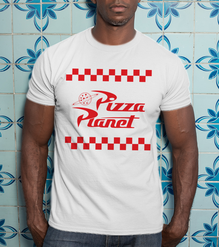 Toy Story Pizza Planet Logo With Red Checkered Border T-Shirt