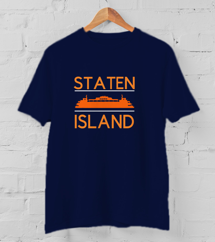 Staten Island Ferry Orange Silhouette Navy Background T-Shirt