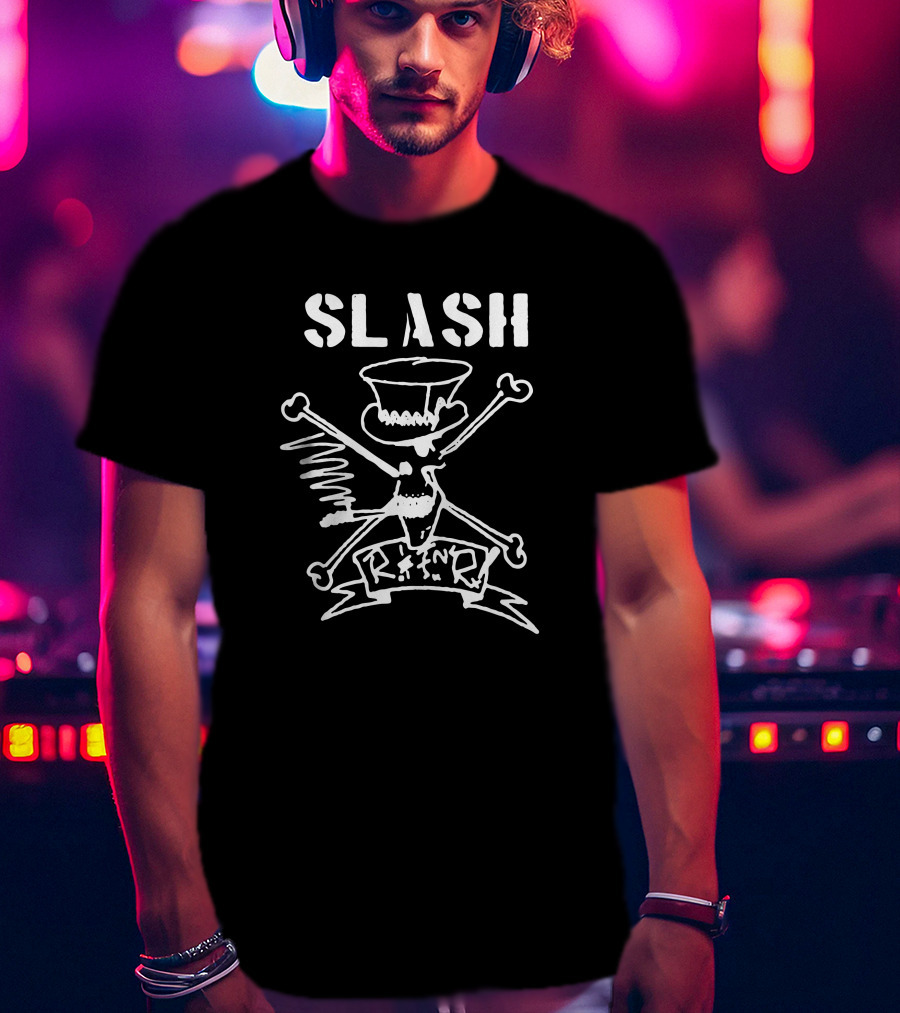 Slash Crossbones R N' R Skull Top Hat T-Shirt