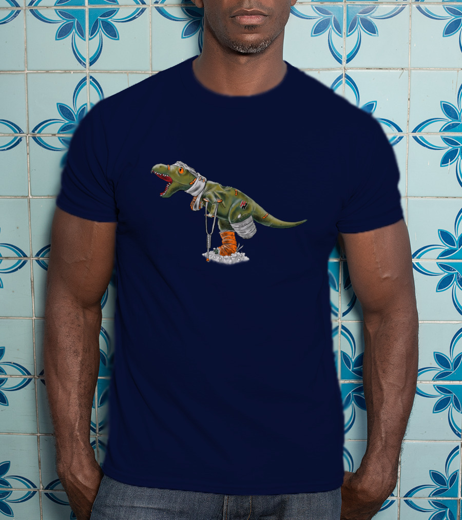 Rexy Injured Hero Dinosaur With Bandages And Crutches T-Shirt