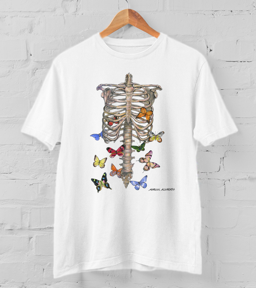 Marcos Alvarado Ribcage With Colorful Butterflies A Fluttery Feeling T-Shirt