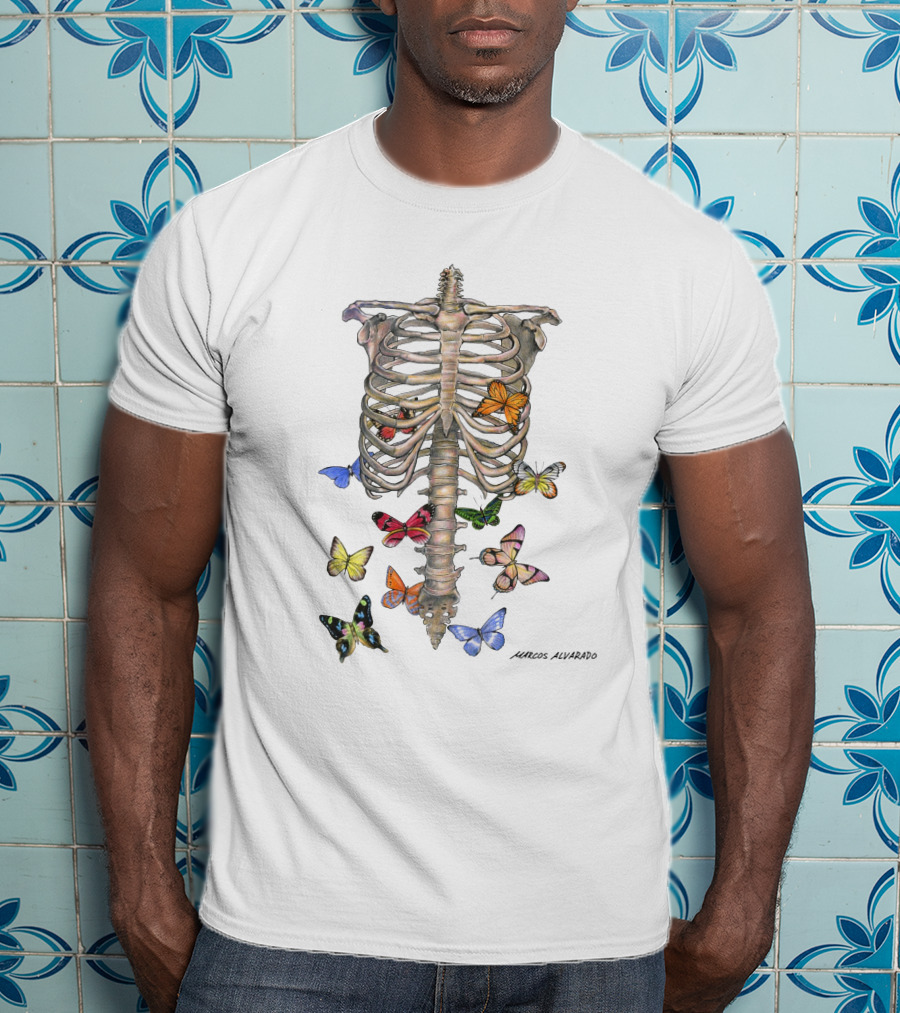 Marcos Alvarado Ribcage With Colorful Butterflies A Fluttery Feeling T-Shirt