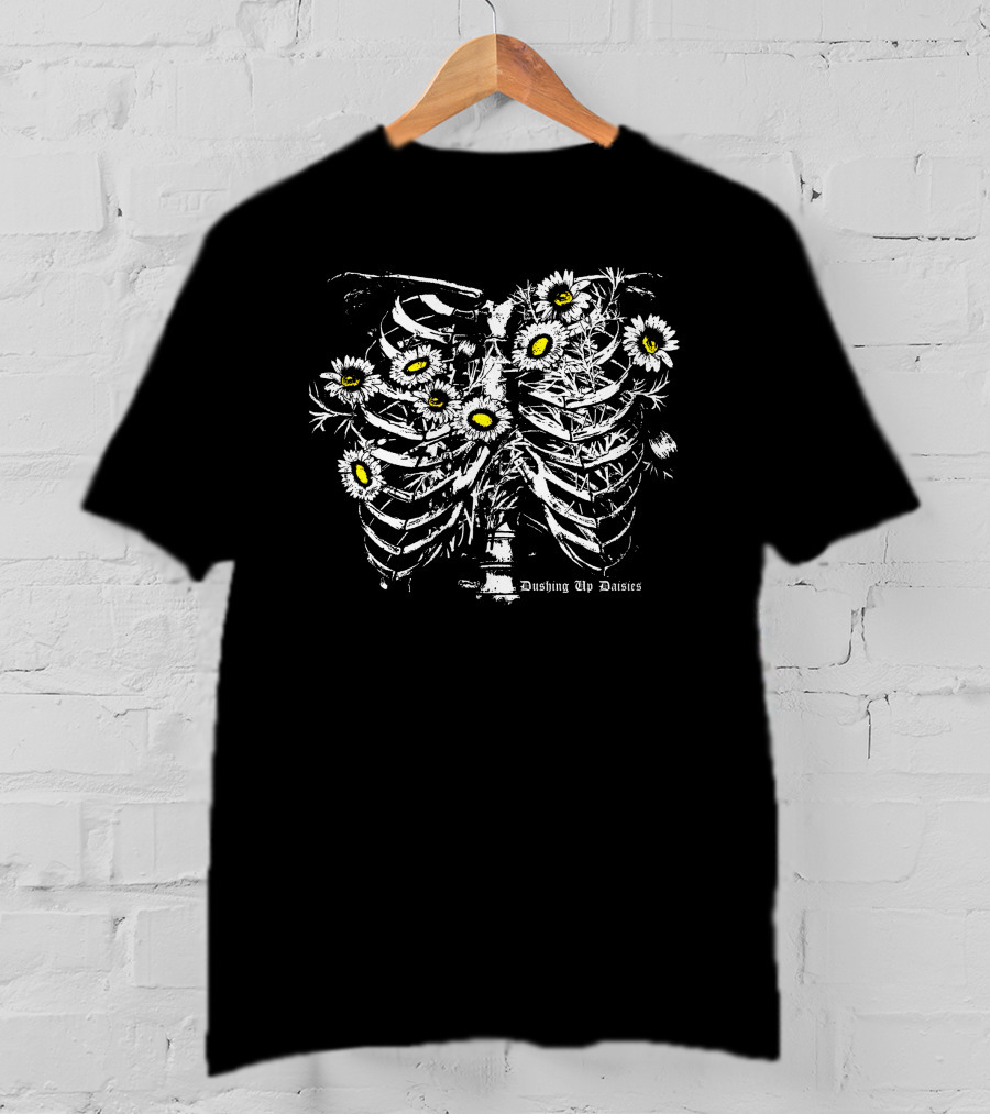 Bigcarte Merch Pushing Up Daisies Skeleton Ribcage Floral T-Shirt