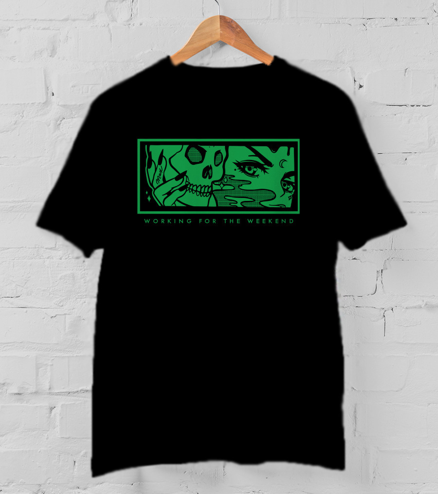 Max Working For The Weekend Skull And Moon Tattoo T-Shirt