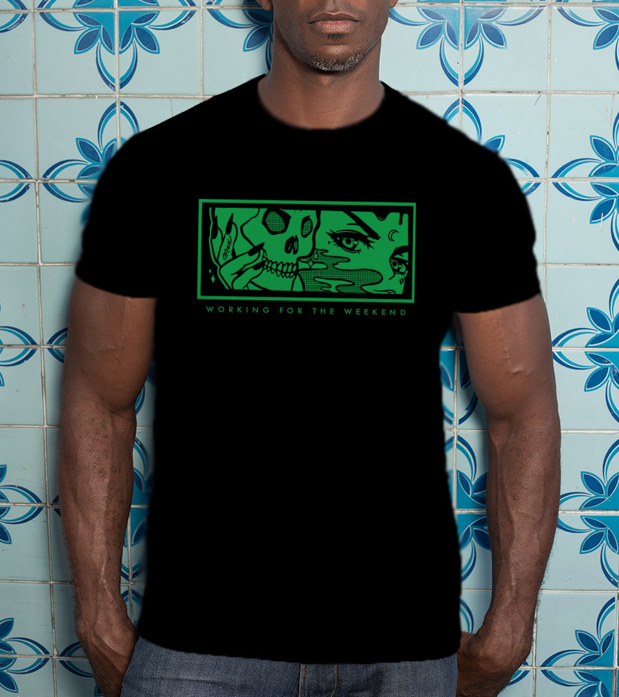 Max Working For The Weekend Skull And Moon Tattoo T-Shirt