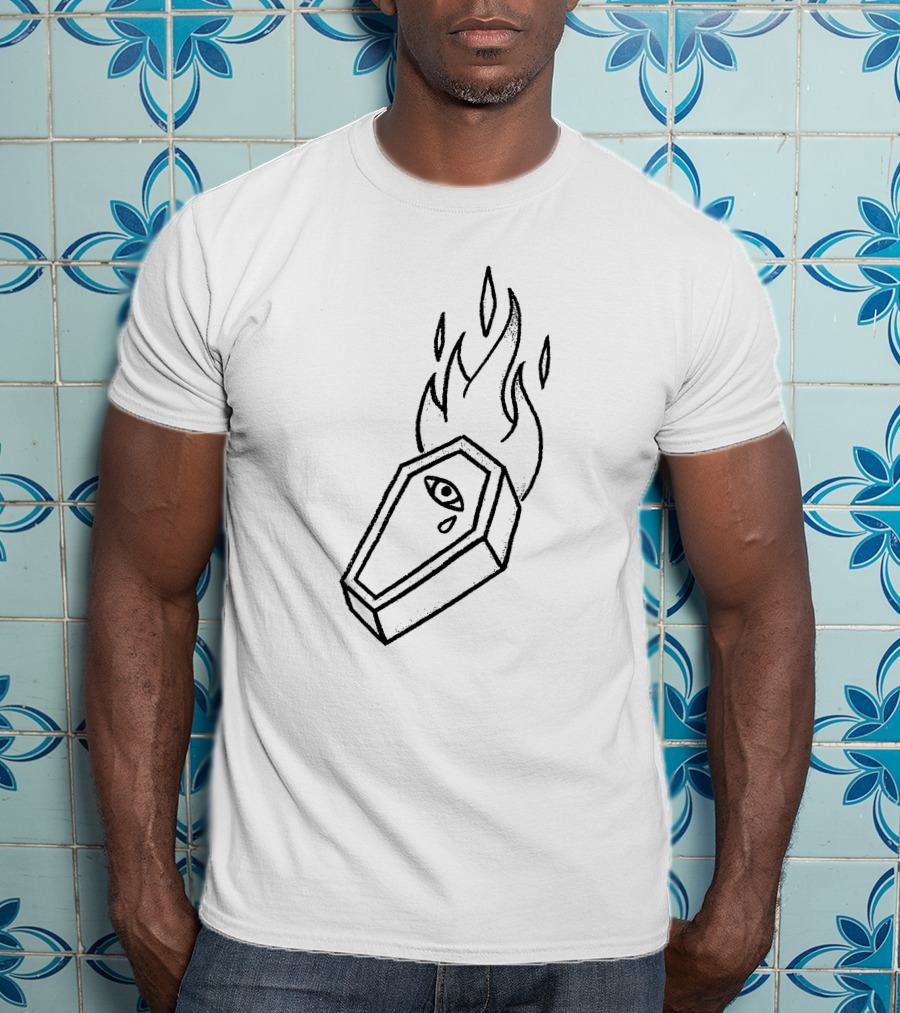 ROAR The Band Diamond Flaming Coffin With Eye Symbol Destroyer Of Death T-Shirt