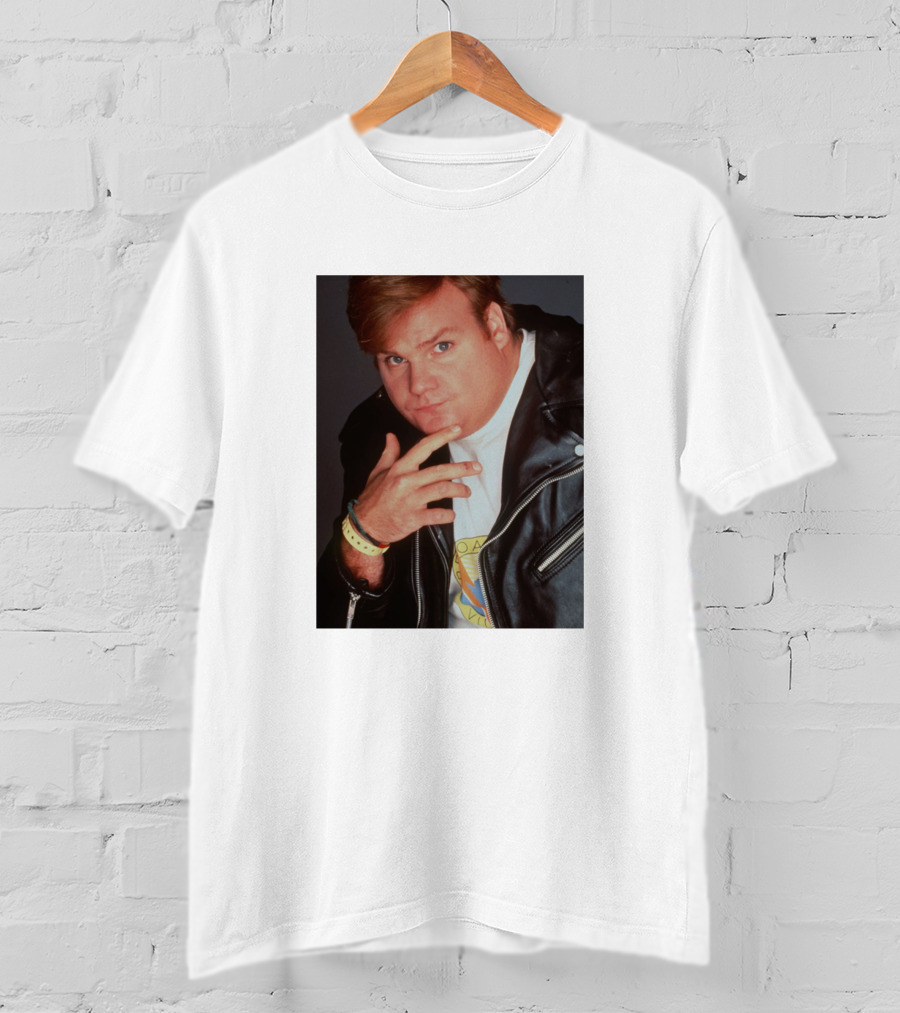 Kid Cudi SNL Chris Farley Photo Leather Jacket Pose T-Shirt