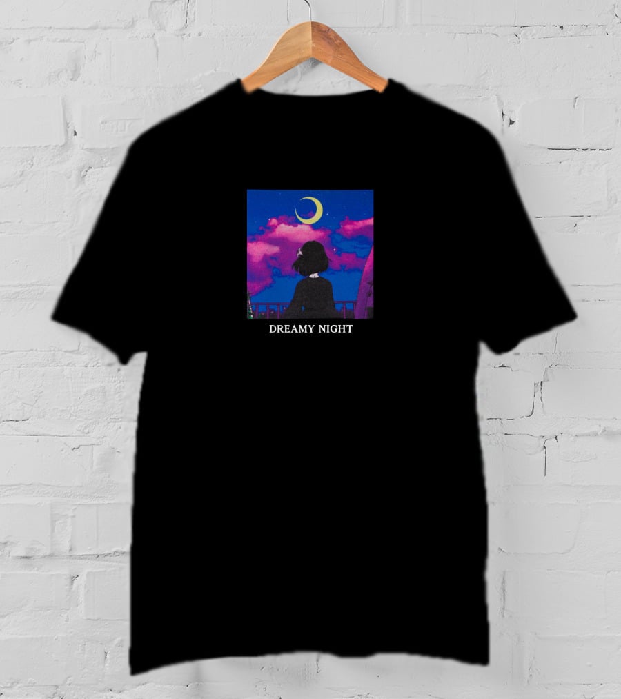 Lilypichu Merch Dreamy Night Under Crescent Moon And Colorful Sky T-Shirt