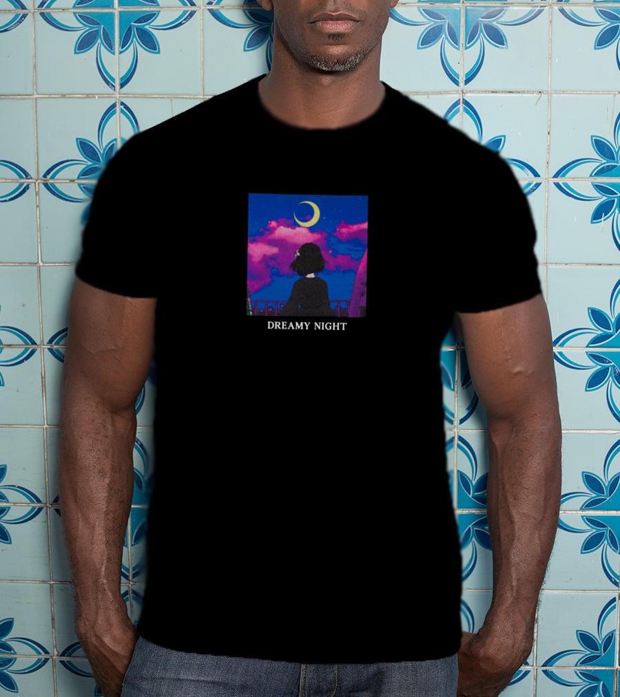 Lilypichu Merch Dreamy Night Under Crescent Moon And Colorful Sky T-Shirt