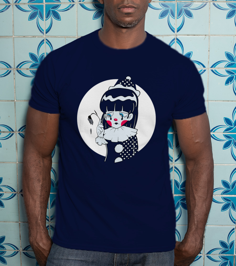 Circusteeth Shop Sad Clown Tearful Pierrot Holding Wilted Flower T-Shirt