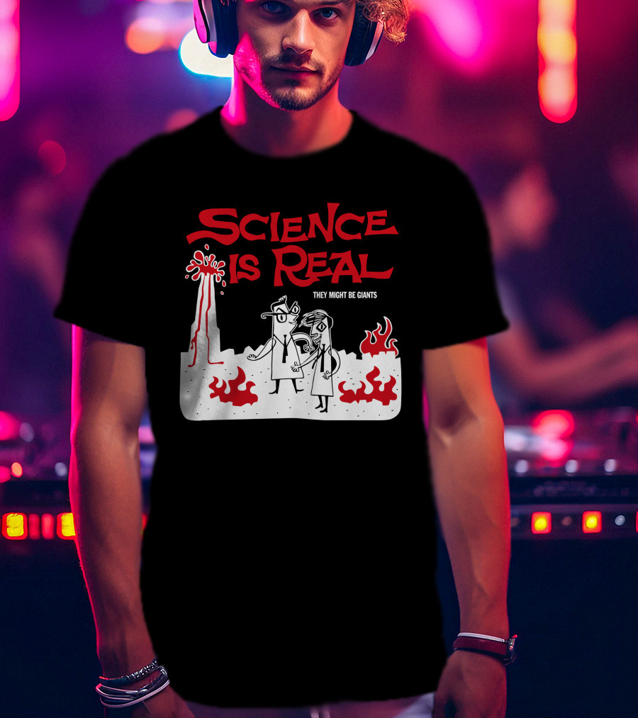 Science Is Real They Might Be Giants Volcanic Cartoon Scene T-Shirt
