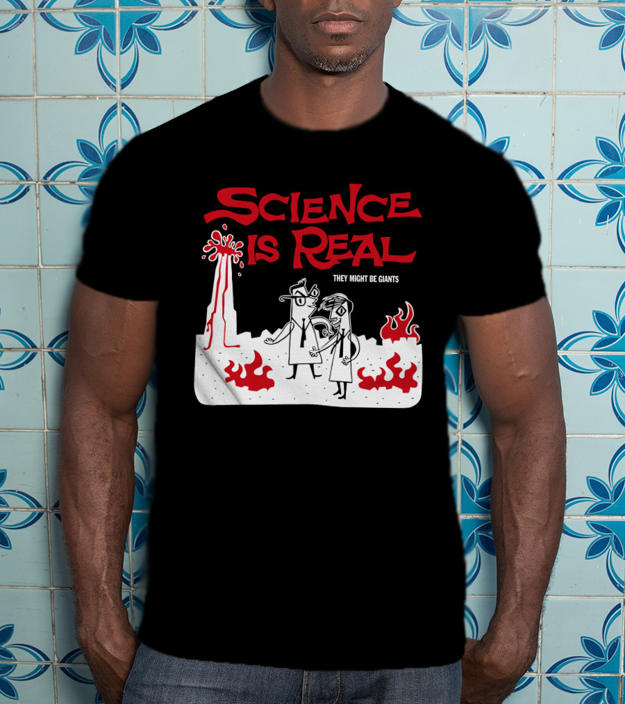 Science Is Real They Might Be Giants Volcanic Cartoon Scene T-Shirt