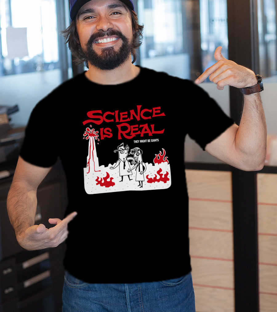 Science Is Real They Might Be Giants Volcanic Cartoon Scene T-Shirt