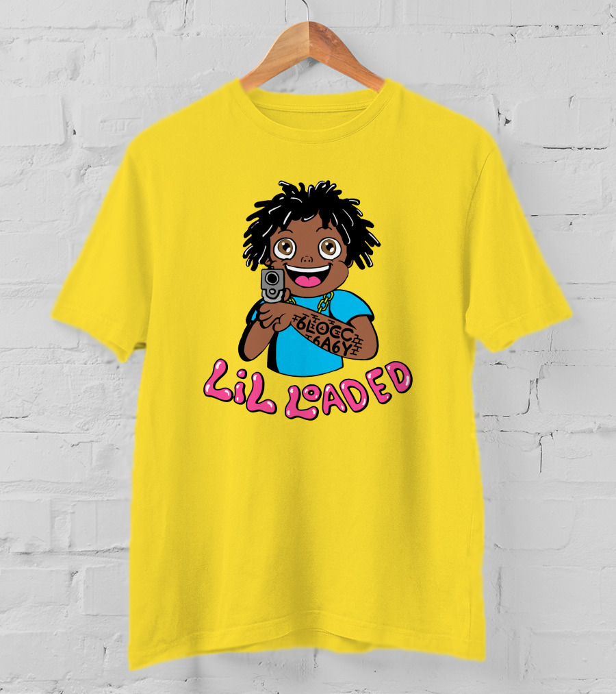 Lil Loaded Cartoon Character With Tattoo And Toy Gun T-Shirt
