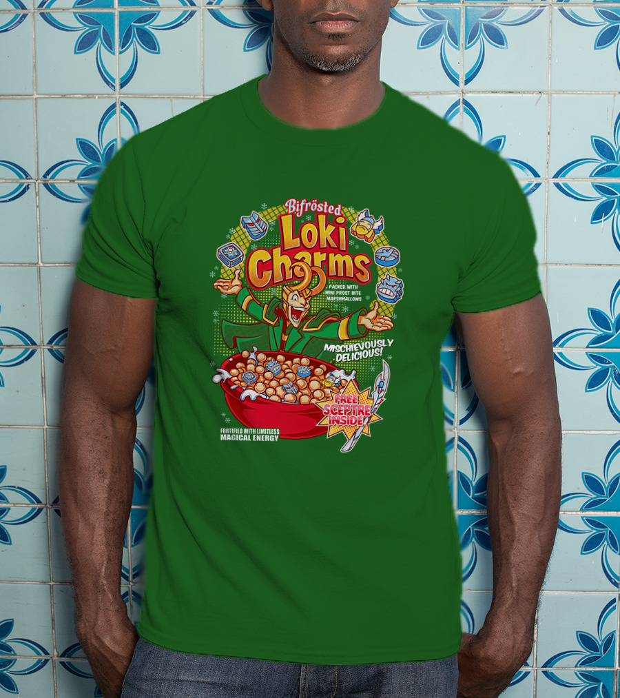 Bifrosted Loki Charms Mischievously Delicious Free Sceptre Inside Fortified With Limitless Magical Energy T-Shirt