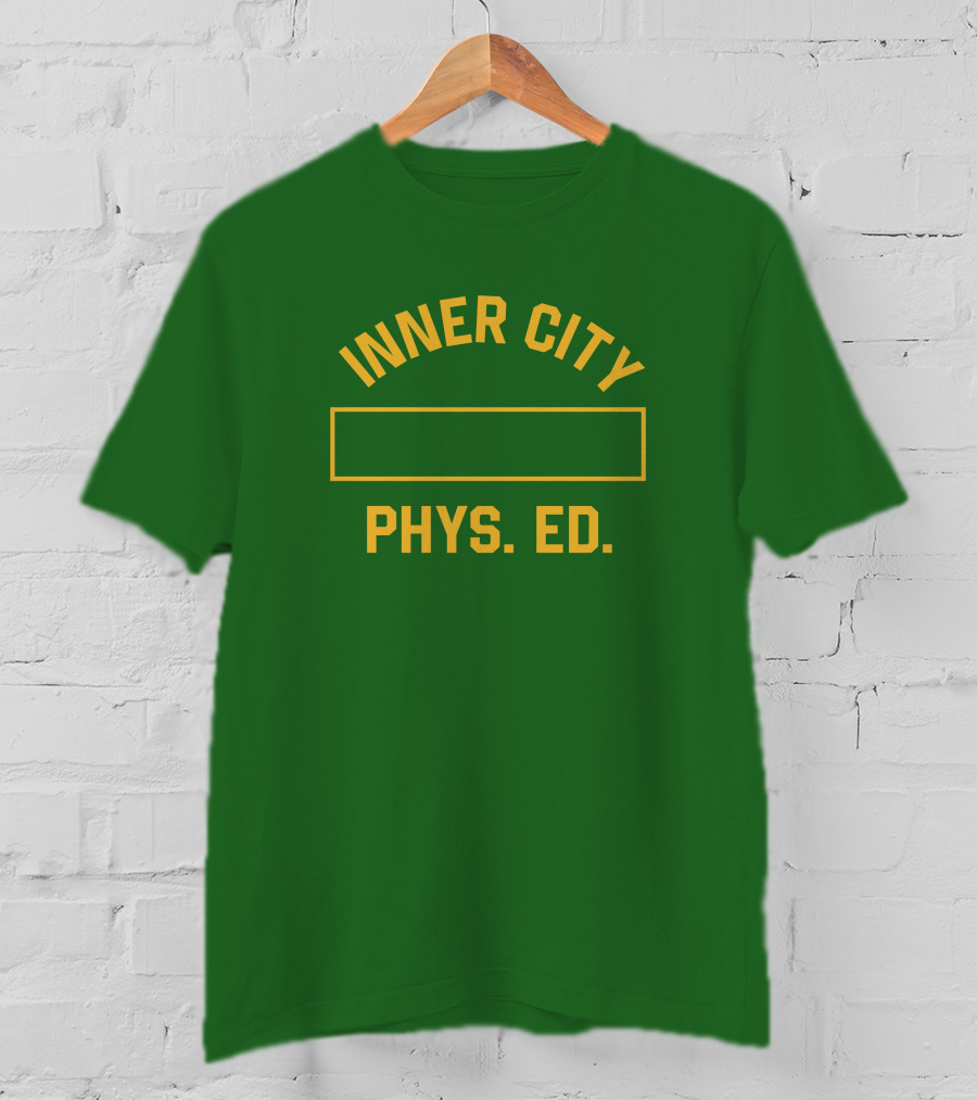 Inner City Phys Ed Green Yellow Block Letters T-Shirt