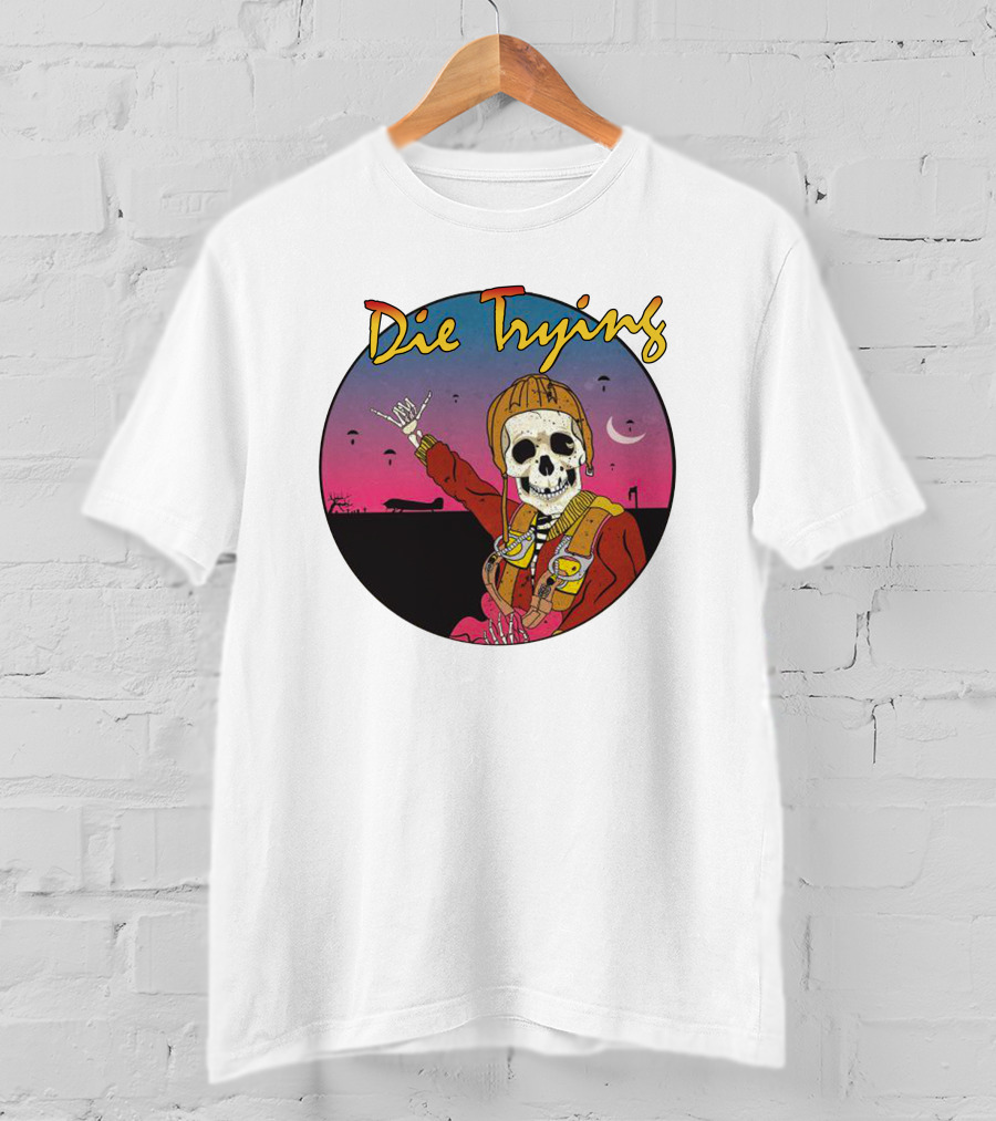 Die Trying Skeleton Paratrooper Skydiving Scene T-Shirt