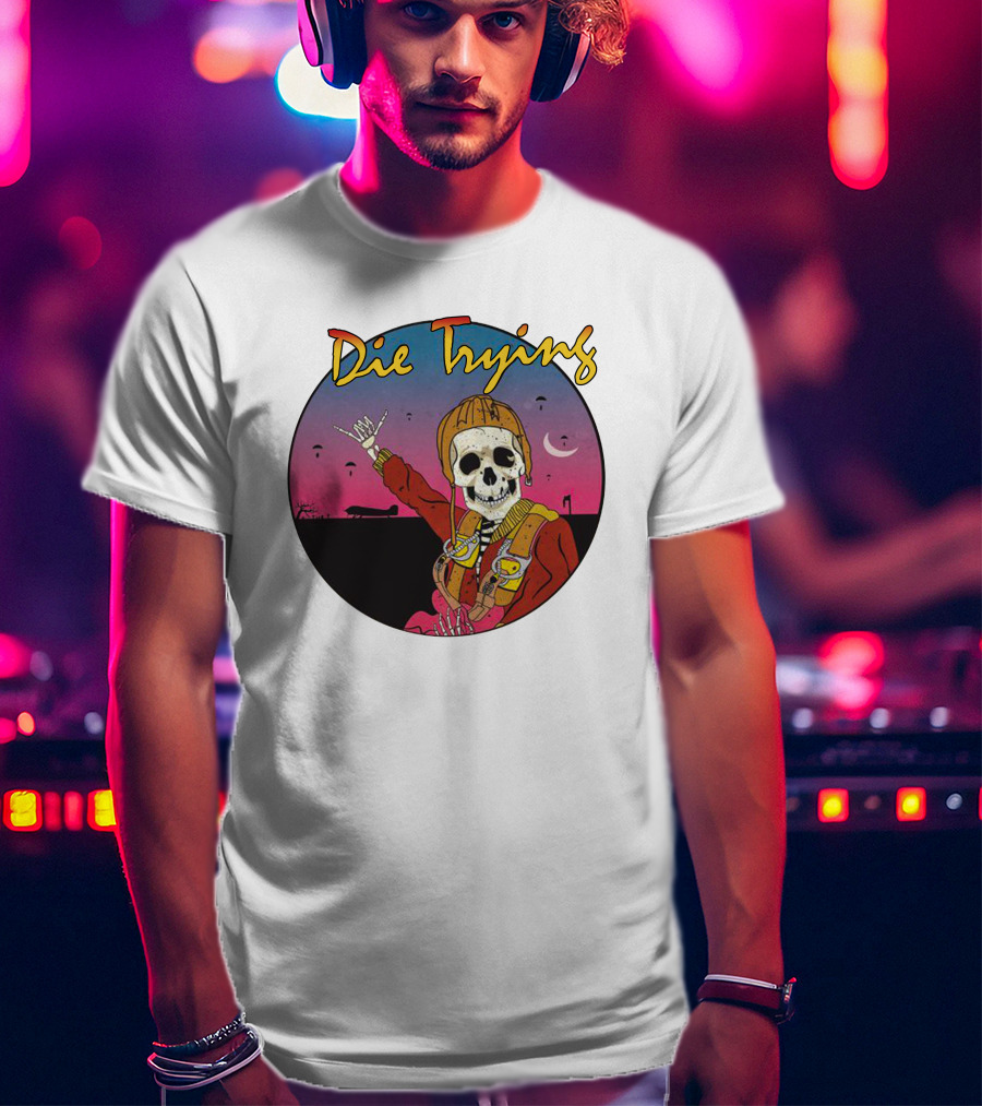 Die Trying Skeleton Paratrooper Skydiving Scene T-Shirt