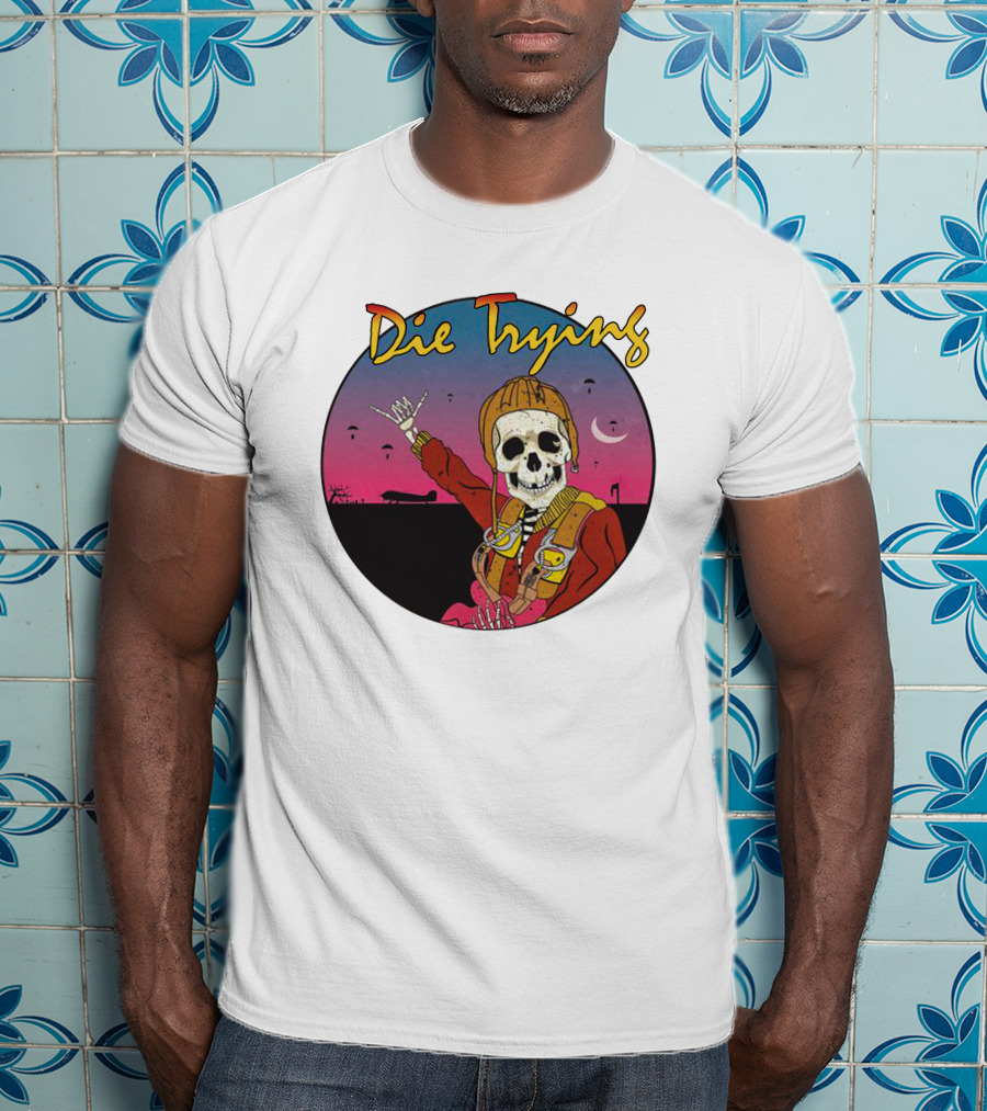 Die Trying Skeleton Paratrooper Skydiving Scene T-Shirt