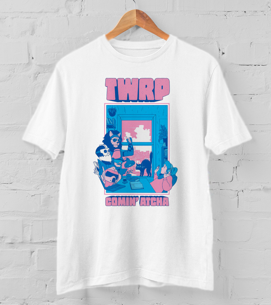 TWRP Comin Atcha Retro Robot Cat Room Scene T-Shirt
