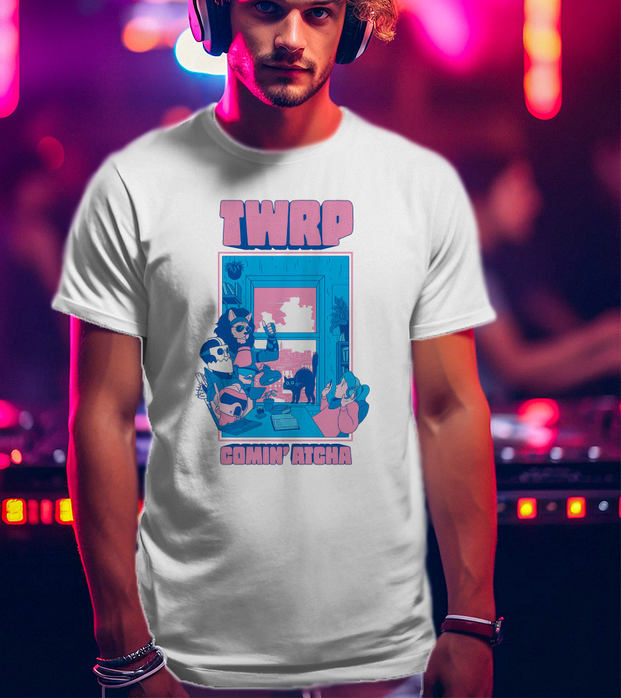 TWRP Comin Atcha Retro Robot Cat Room Scene T-Shirt