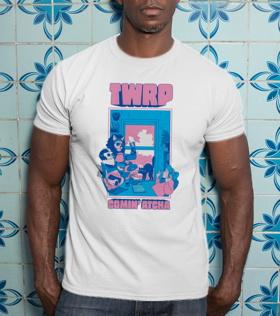 TWRP Comin Atcha Retro Robot Cat Room Scene T-Shirt