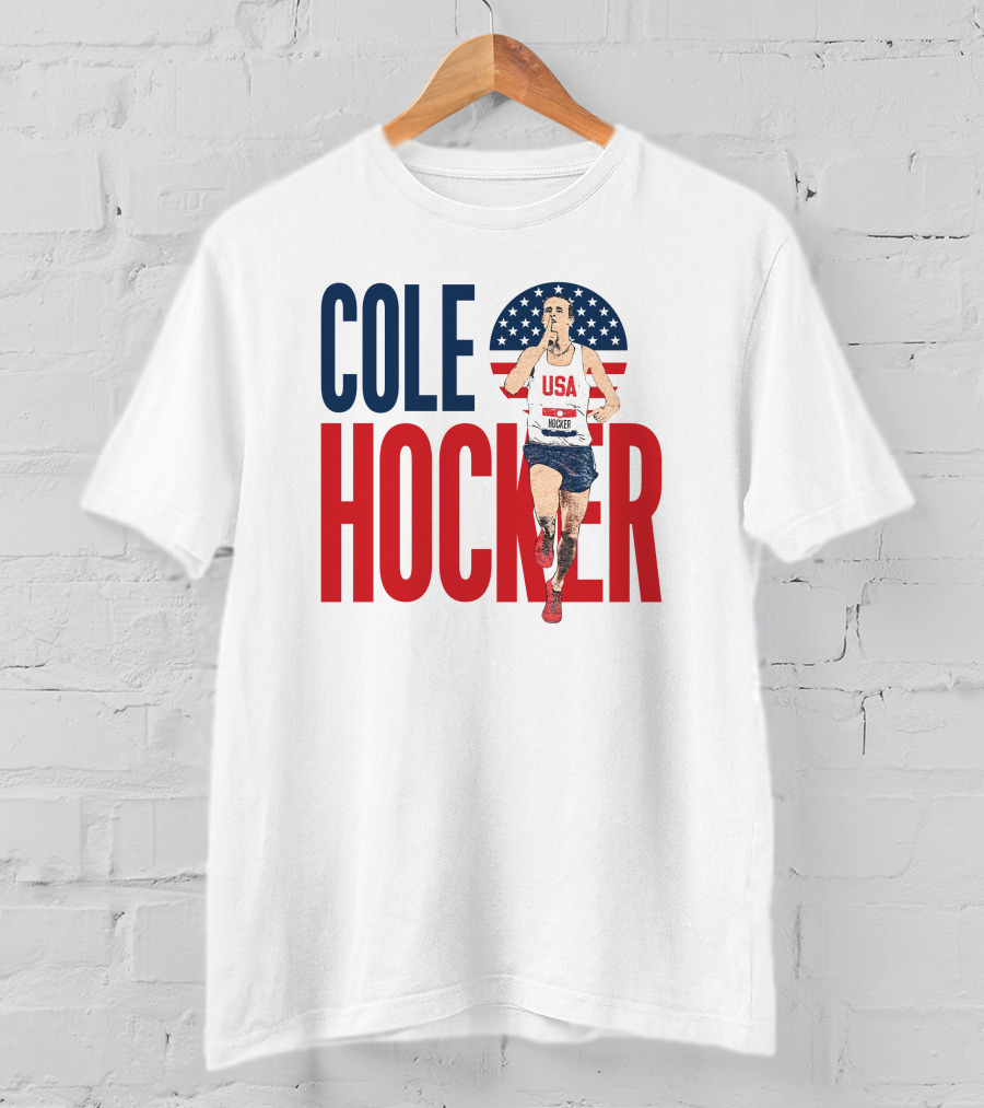 COLE HOCKER USA Running Star With American Flag Background T-Shirt