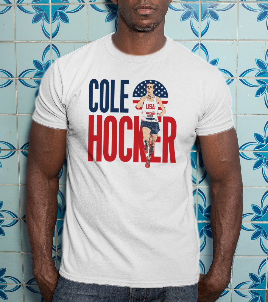 COLE HOCKER USA Running Star With American Flag Background T-Shirt
