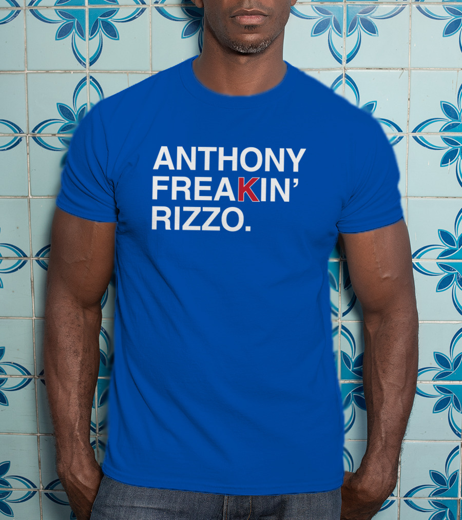 Anthony Freakin' Rizzo Bold Text Blue Background T-Shirt
