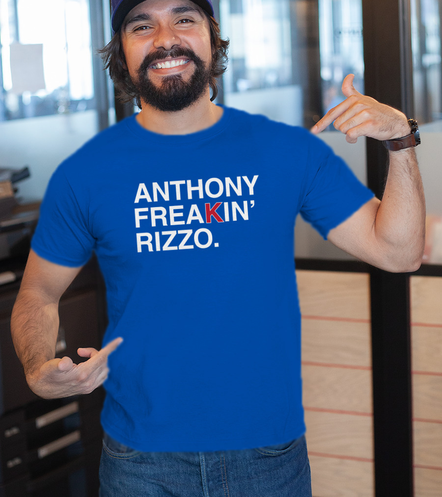 Anthony Freakin' Rizzo Bold Text Blue Background T-Shirt