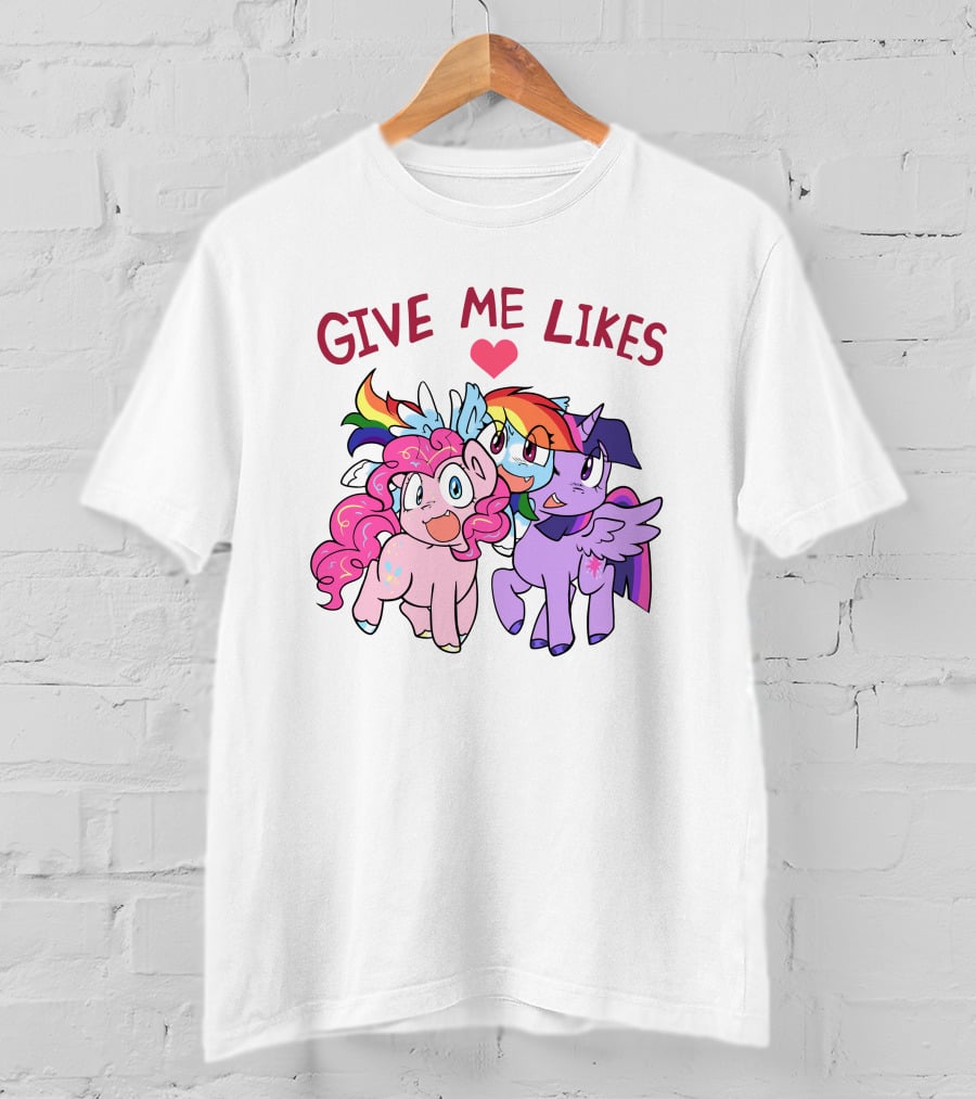 Give Me Likes Heart With Colorful Cartoon Ponies T-Shirt