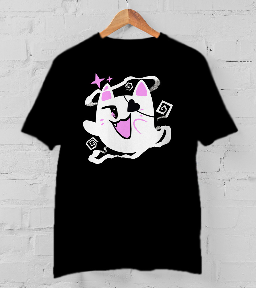 Sharkrobot Merch Goro Is Here Ghost Cat With Heart Eye And Spiral Stars T-Shirt