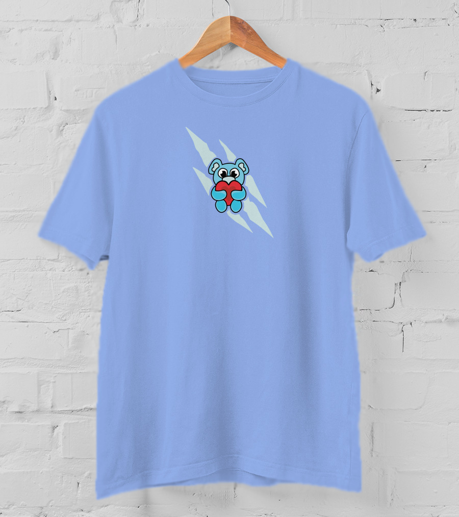 Wallibear Heart Blue Bear Holding Red Heart T-Shirt