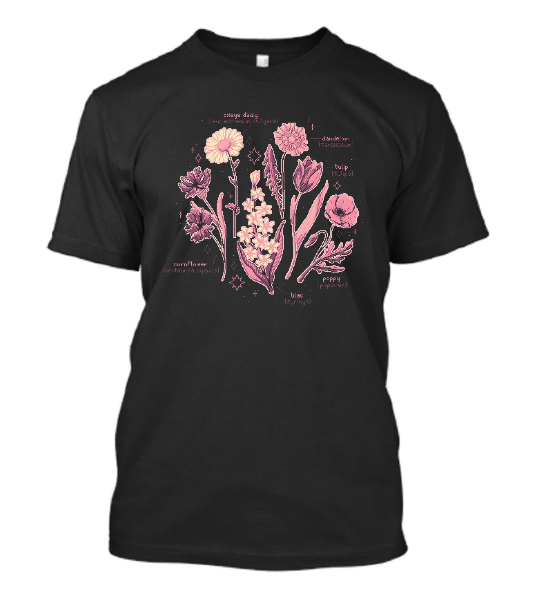 Snifferish Merch Botany Oxeye Daisy Dandelion Tulip Cornflower Poppy Lilac T-Shirt