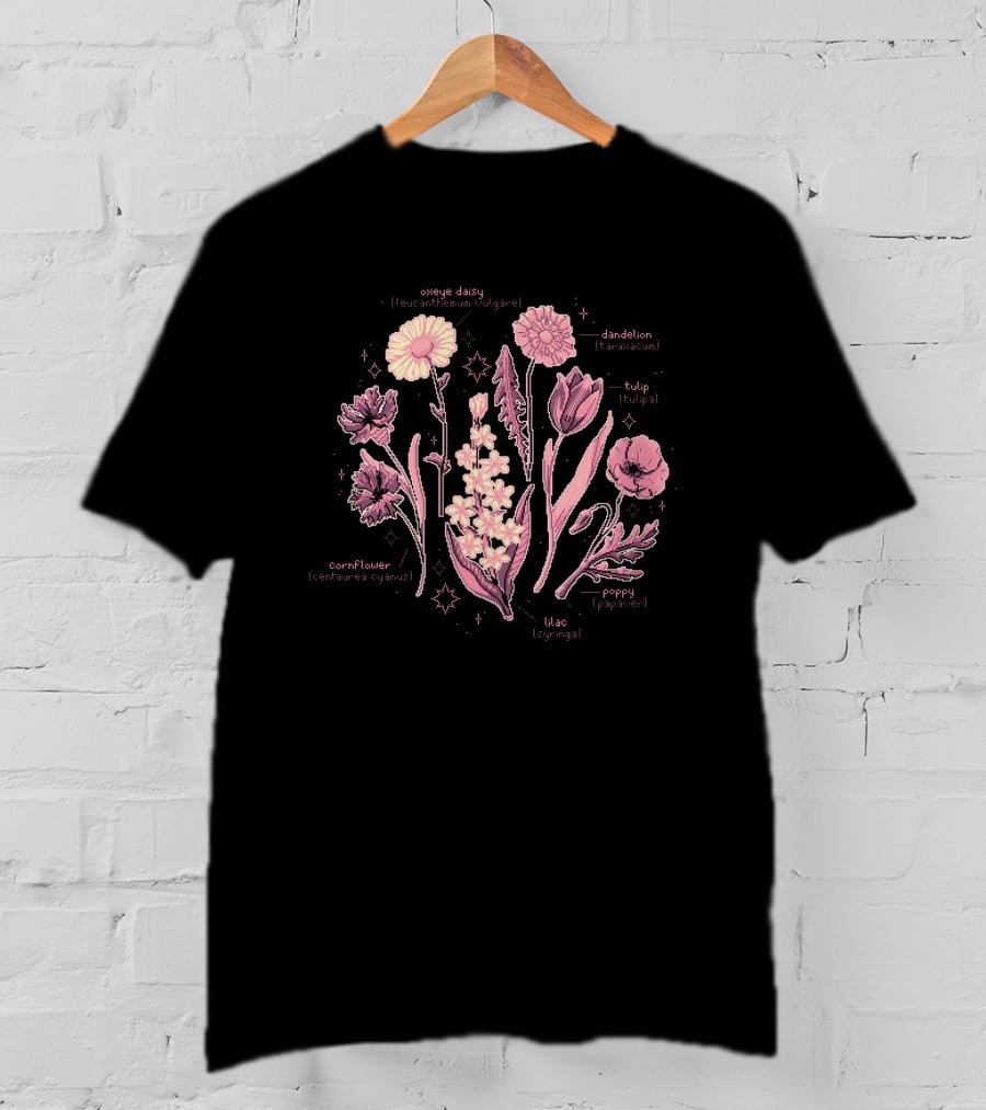 Snifferish Merch Botany Oxeye Daisy Dandelion Tulip Cornflower Poppy Lilac T-Shirt